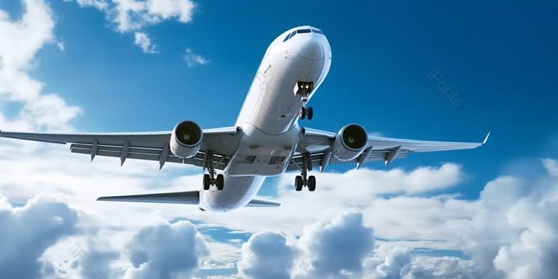 穿过云层的飞机在明亮的天空准备降落,高清,摄影图,摄影图片,图片大全,摄影图免费下载